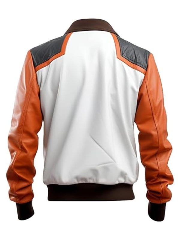 Men's White And Orange Flight Leather Bomber Jacket