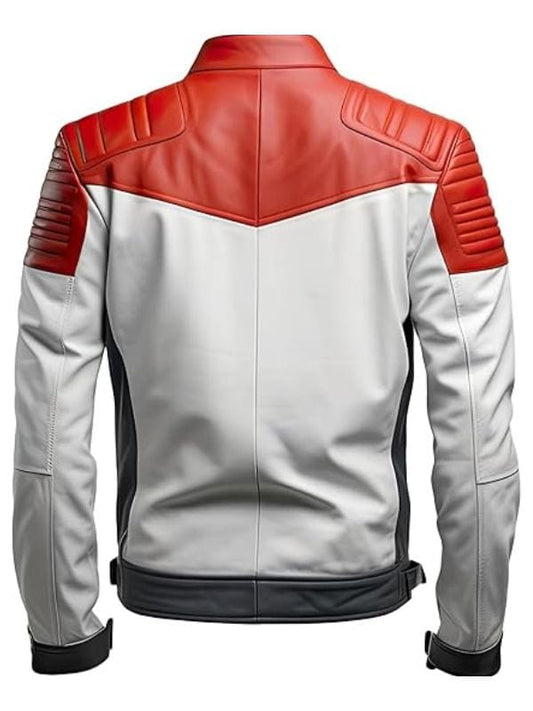 “Men's White & Red Quilted Café Racer Jacket Slim Fit Motorcycle Streetwear Arna Luxe”