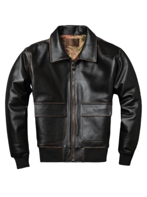 Mens Black A2 Aviator Vintage Leather Bomber Jacket