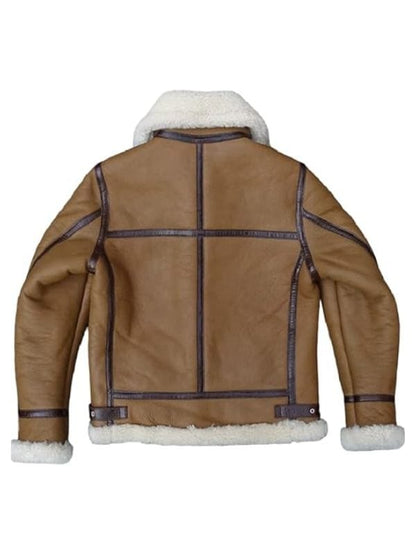 Mens Genuine Sheepskin Military Bomber Aviator Brown Leather Jacket