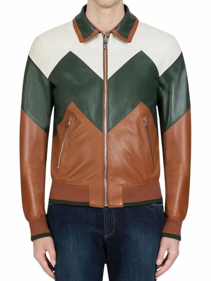 Mens Ivan Multi Color Bomber Leather Jacket