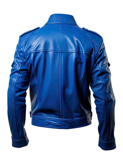 “Men's Royal Blue Sheepskin Trucker Jacket Western Style by Arna Luxe”