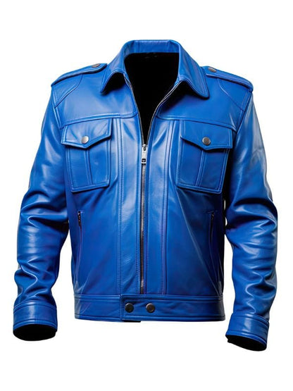 “Men's Royal Blue Sheepskin Trucker Jacket Western Style by Arna Luxe”