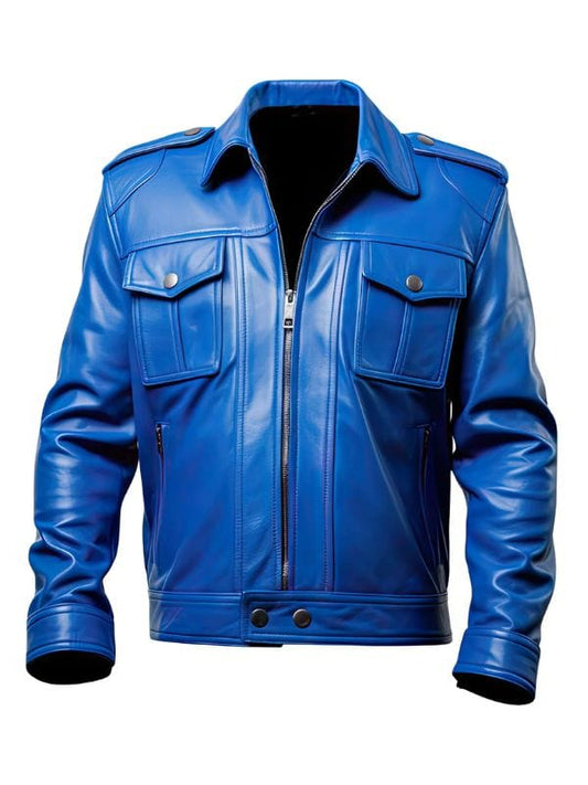 “Men's Royal Blue Sheepskin Trucker Jacket Western Style by Arna Luxe”