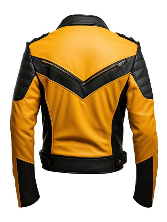 “Men's Mustard & Black Café Racer Leather Jacket with Multi-Zipper Biker Style by Arna Luxe”