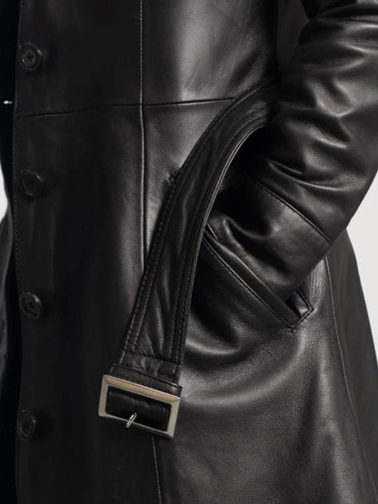 Moonlight Black Leather Trench Coat