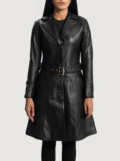 Moonlight Black Leather Trench Coat