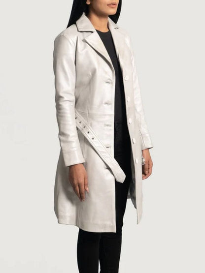 Moonlight Lapel Collar Silver Leather Trench Coat