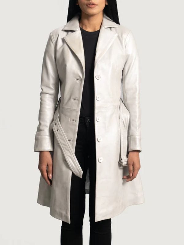 Moonlight Lapel Collar Silver Leather Trench Coat