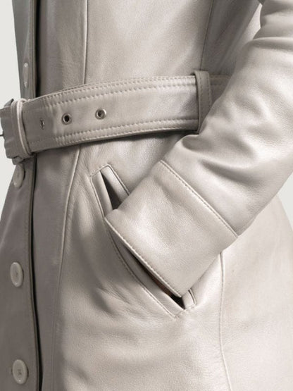 Moonlight Lapel Collar Silver Leather Trench Coat