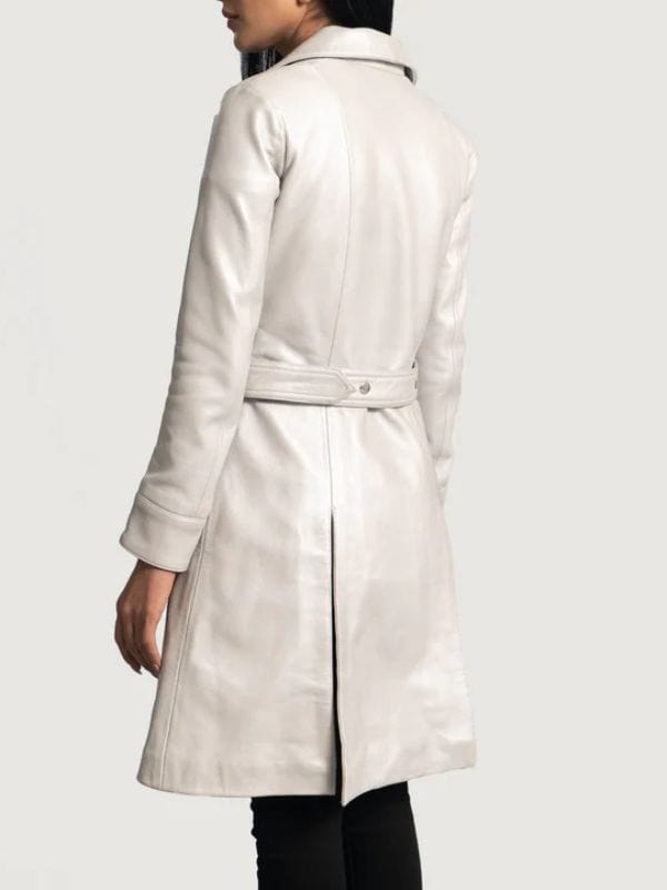 Moonlight Lapel Collar Silver Leather Trench Coat
