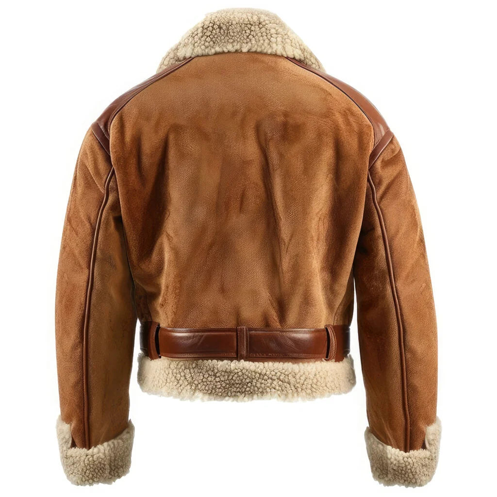 Men's Brown Beige Suede B3 Shearling Jacket - Faux Fur Lined, Warm Winter Aviator Flight Coat