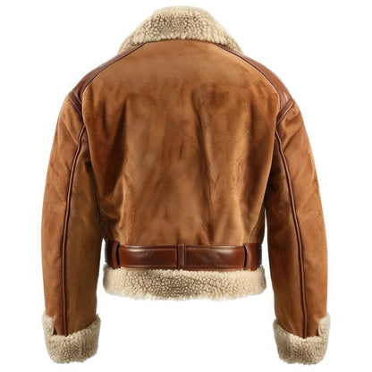 Men's Brown Beige Suede B3 Shearling Jacket - Faux Fur Lined, Warm Winter Aviator Flight Coat