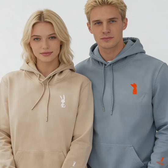 Custom Embroidered Hoodie | Matching Couples Animal Silhouette Sweatshirt | Best Friend Gift | Fox & Rabbit Valentines Day Gift with Names