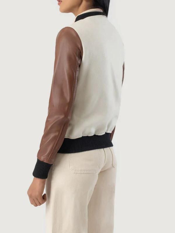 Savant White & Brown Hybrid Varsity Jacket