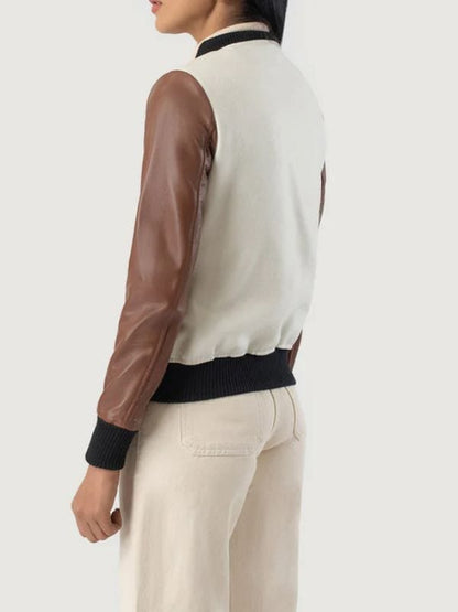 Savant White & Brown Hybrid Varsity Jacket
