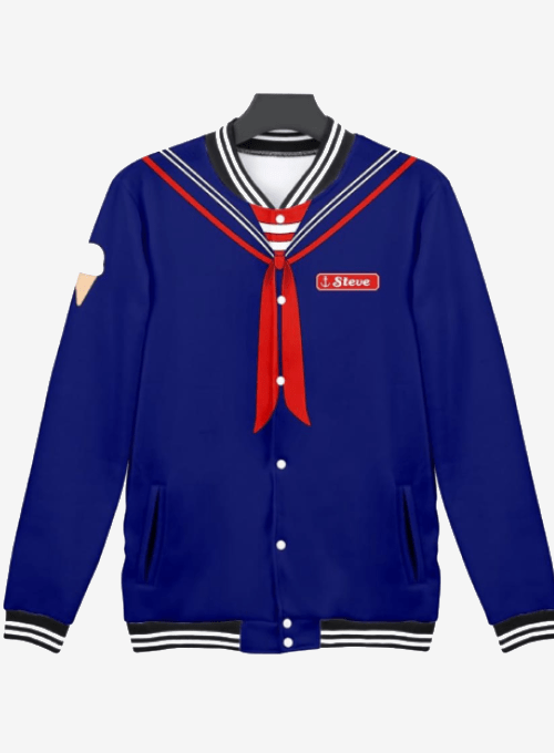 Steve Harrington Scoops Ahoy Varsity Jacket Stranger Things sailor style blue and red