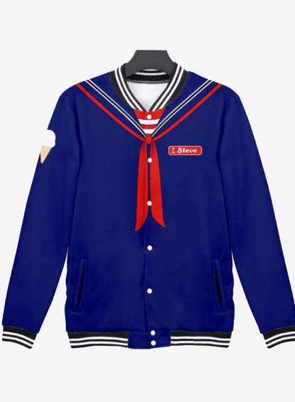 Steve Harrington Scoops Ahoy Varsity Jacket Stranger Things sailor style blue and red