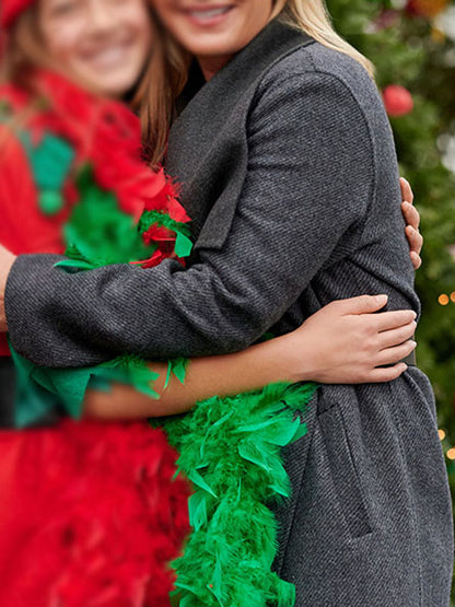 woman wearing Alison Sweeney Gray Wool Coat inspired by Christmas Village