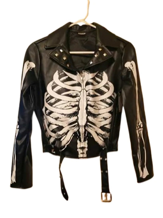 Halloween Skeleton Leather Motorcycle Jacket