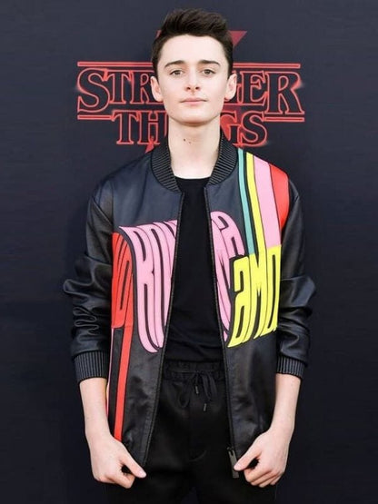 Will Byers black leather bomber jacket – Noah Schnapp Stranger Things premiere style, ArnaLuxe