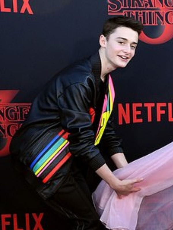 Will Byers black leather bomber jacket – Noah Schnapp Stranger Things premiere style, ArnaLuxe