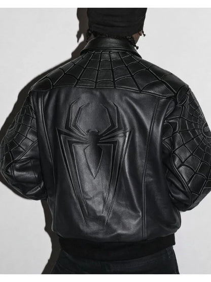 Supreme x Vanson Spider Man All-Black Leather Jacket