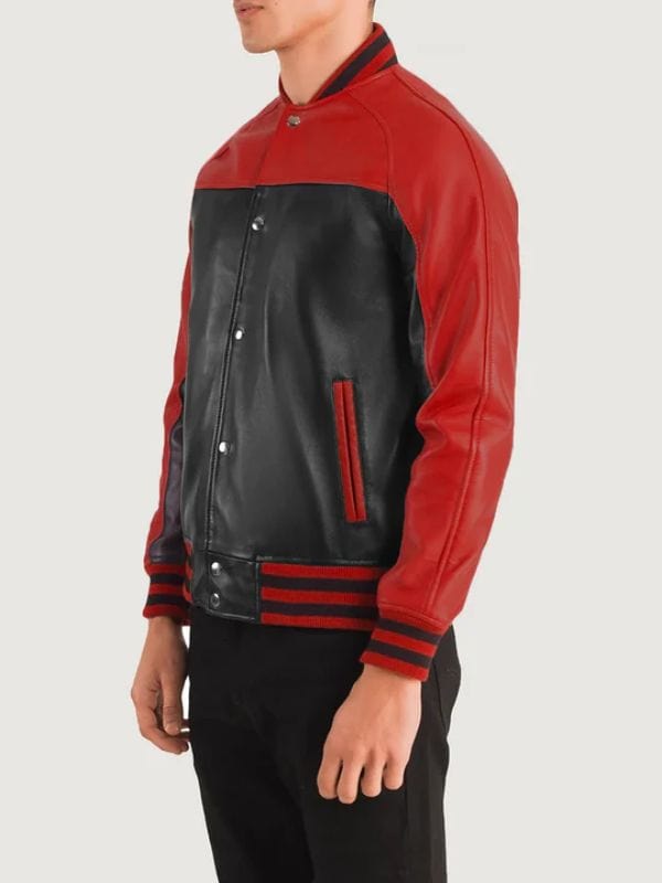 Terrance Black & Red Leather Varsity Jacket