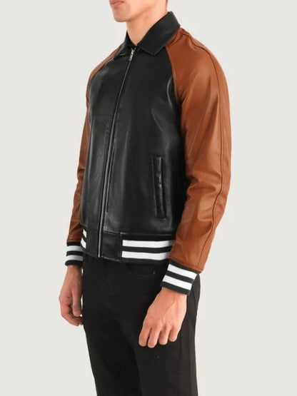 Walton Black & Brown Leather Varsity Jacket