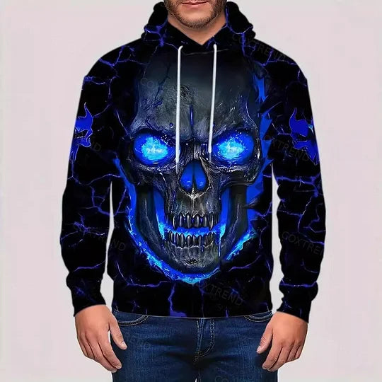 Men’s sinister skull Halloween hoodie full print evil skull design scary Halloween outfit pullover