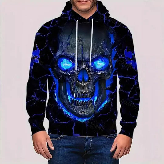 Men’s sinister skull Halloween hoodie full print evil skull design scary Halloween outfit pullover