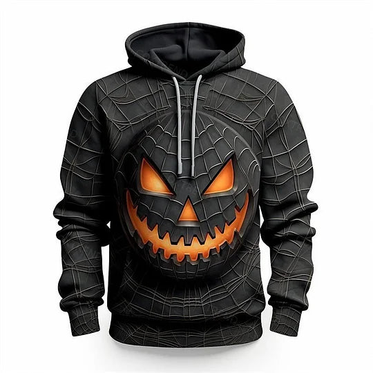 Halloween Horrible Pumpkin Men's Full Print Hoodie - Casual Horror Style