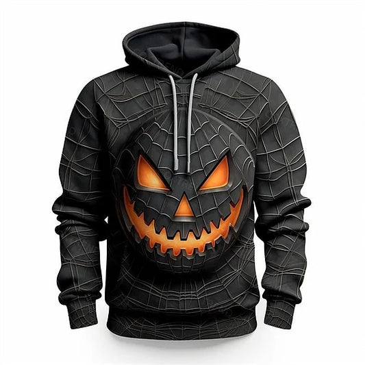 Halloween Horrible Pumpkin Men's Full Print Hoodie - Casual Horror Style