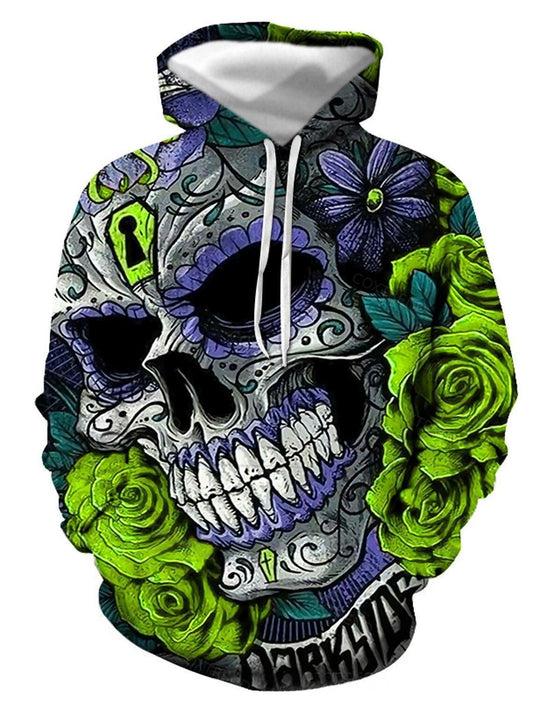 Men’s gothic skull hoodie full print streetwear pullover – Halloween dark fashion apparel