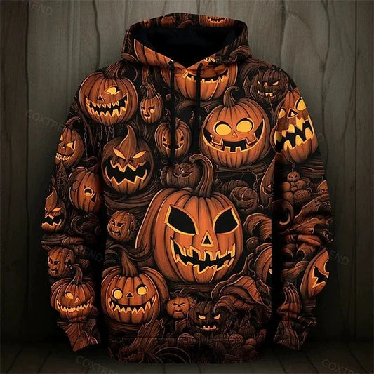 Halloween Hoodie for Men - Bold Pumpkin Skull Design & All-Over Print