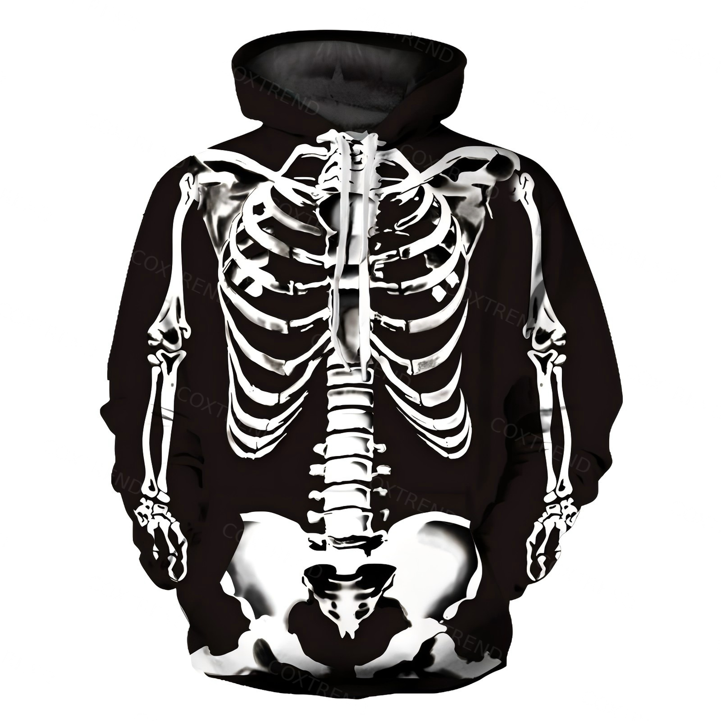 Men’s skeleton zip hoodie full bone print Halloween outfit eerie spooky casual wear