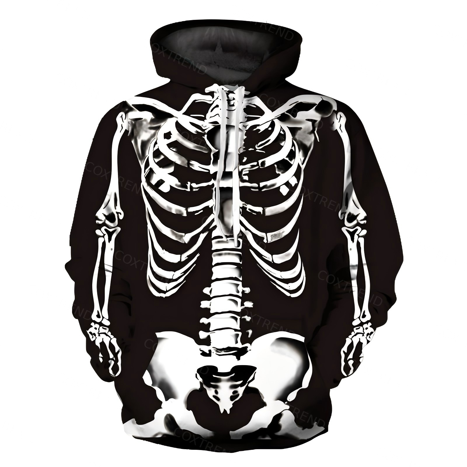 Men’s skeleton zip hoodie full bone print Halloween outfit eerie spooky casual wear