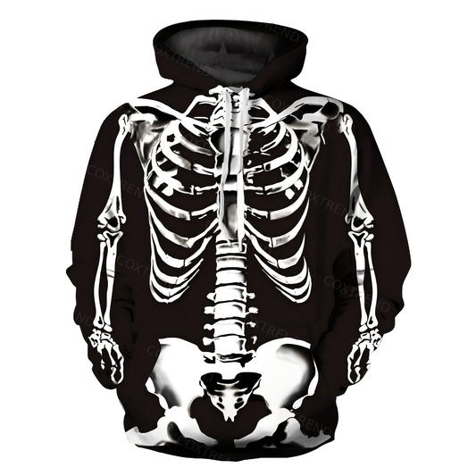 Men’s skeleton zip hoodie full bone print Halloween outfit eerie spooky casual wear