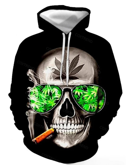 Skull Print Halloween Hoodie for Men – Streetwear Pullover