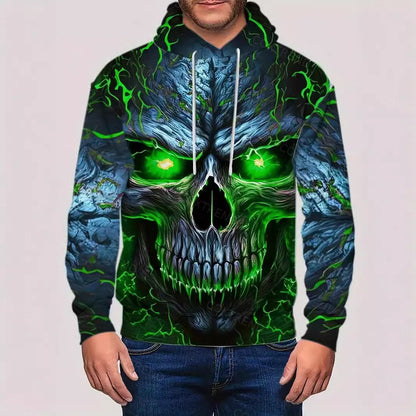 Men’s sinister skull Halloween hoodie full print evil skull design scary Halloween outfit pullover