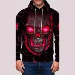 Men’s sinister skull Halloween hoodie full print evil skull design scary Halloween outfit pullover