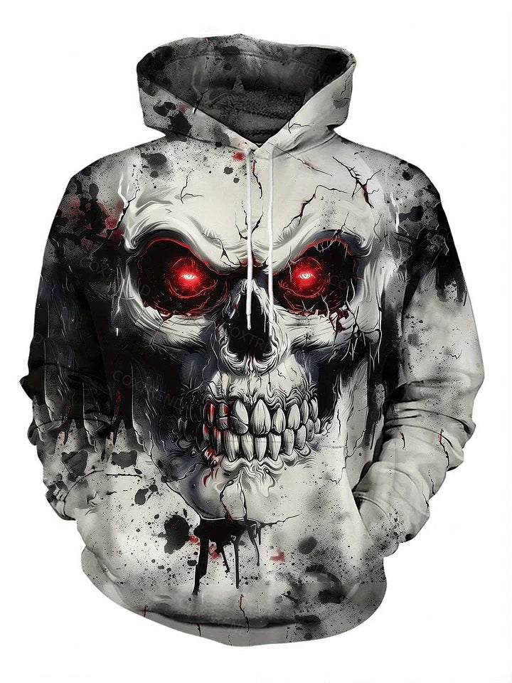 Men’s skull print hoodie Halloween streetwear full print dark gothic casual wear