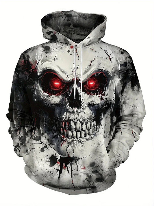 Men’s skull print hoodie Halloween streetwear full print dark gothic casual wear