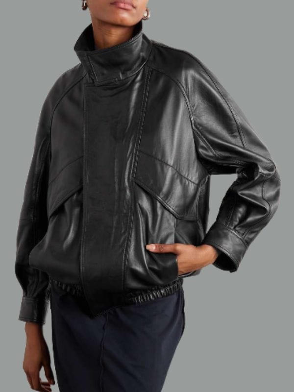 Women's Chic & Comfortable Oversized Black Leather Bomber Jacket