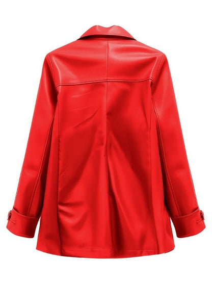 Women’s Genuine Sheepskin Double Breasted Red Peacoat