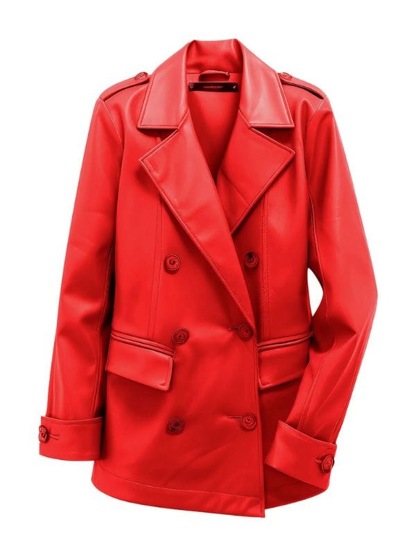 Women’s Genuine Sheepskin Double Breasted Red Peacoat