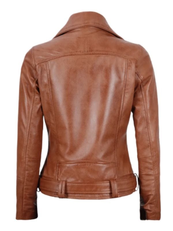 Women's Light Brown Asymmetrical Leather Biker Jacket