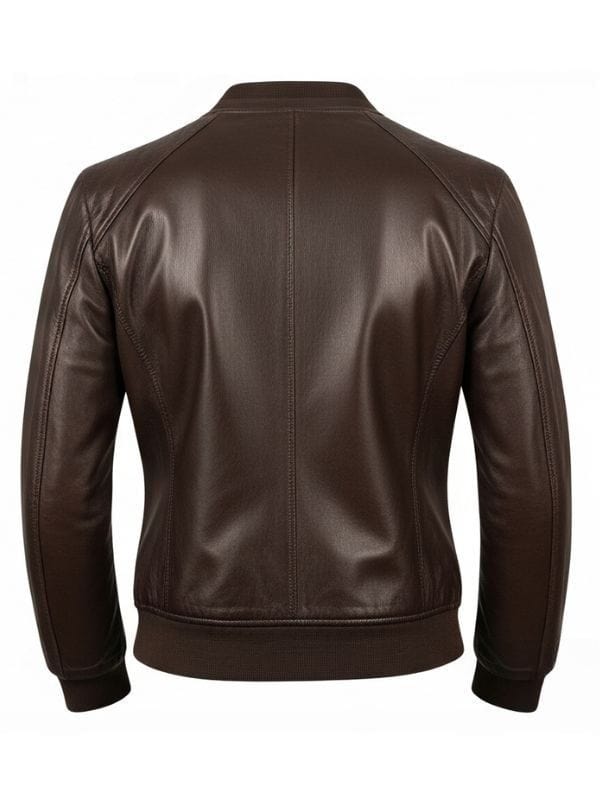 “Women’s Dark Brown Leather Bomber Jacket – Premium Rib-Knit Style by Arna Luxe”