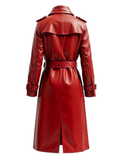 Women's Premium Full-Length Red Leather Trench Coat