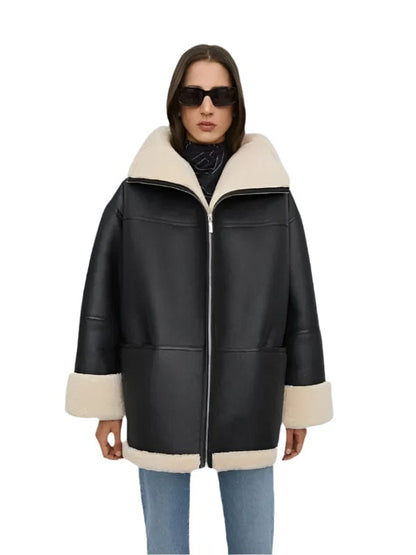 Women's Real Sheepskin Black Leather B3 RAF Aviator Jacket